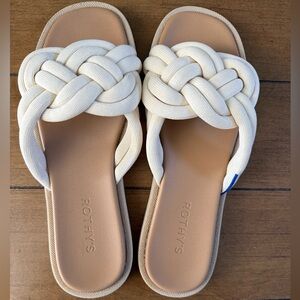 Rothy's Cream Knotted Slide Sandals with Tan Footbed